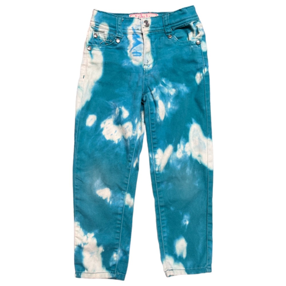 Lulu Luv Girls Custom Turquoise Blue Jeans Size 5 Splash Bling Pants
